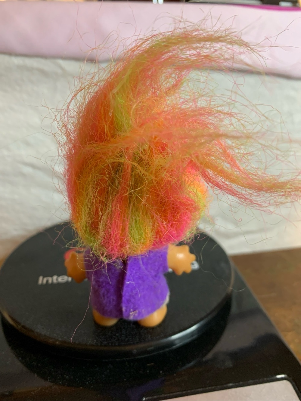 Vintage Troll Doll with Neon Rainbow Hair and Purple Dress - Picture 5 of 7